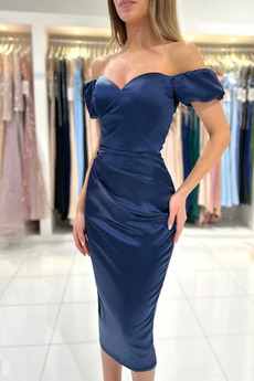 Rochie de cocktail Satin Pară Mingea Genunchi lungime Manșoane de manșetă