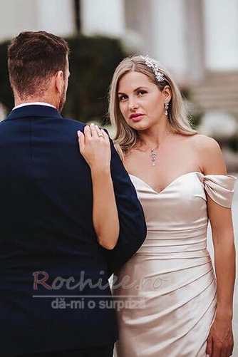 Rochie de cocktail Satin De pe umăr Fără mâneci Drapat Fantă față - Pagină 4