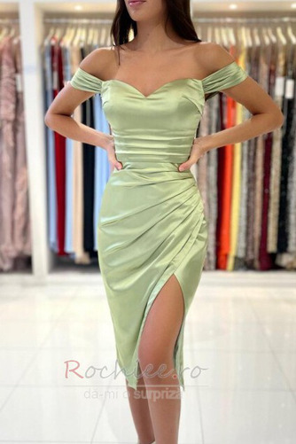 Rochie de cocktail Satin De pe umăr Fără mâneci Drapat Fantă față - Pagină 5