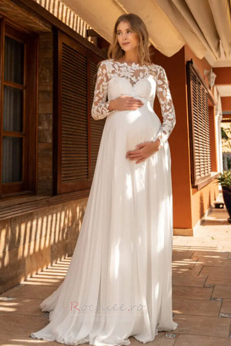 Rochie de mireasa Mâneci lungi Elegant În aer liber Drapat Bateau - Pagină 1